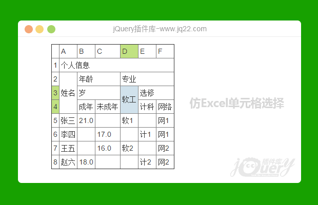 jQuery仿Excel单元格选择