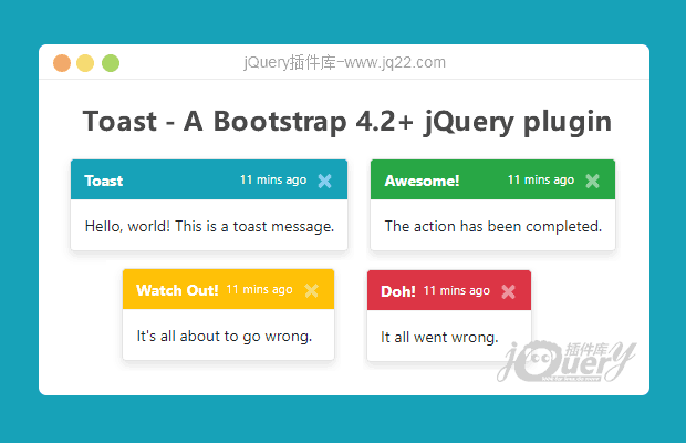基于jQuery Bootstrap4的消息提示插件Toast.js