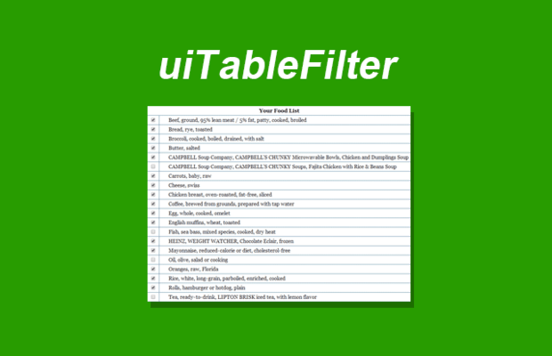 jQuery表格过滤插件uiTableFilter